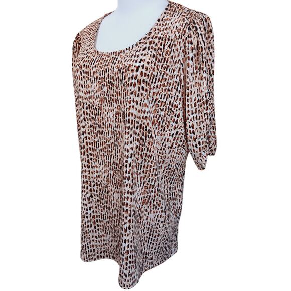 SUSAN GRAVER Stretchy Knit Top Blouse Tunic Plus 1X Animal Print Cheetah Career - Picture 2 of 7